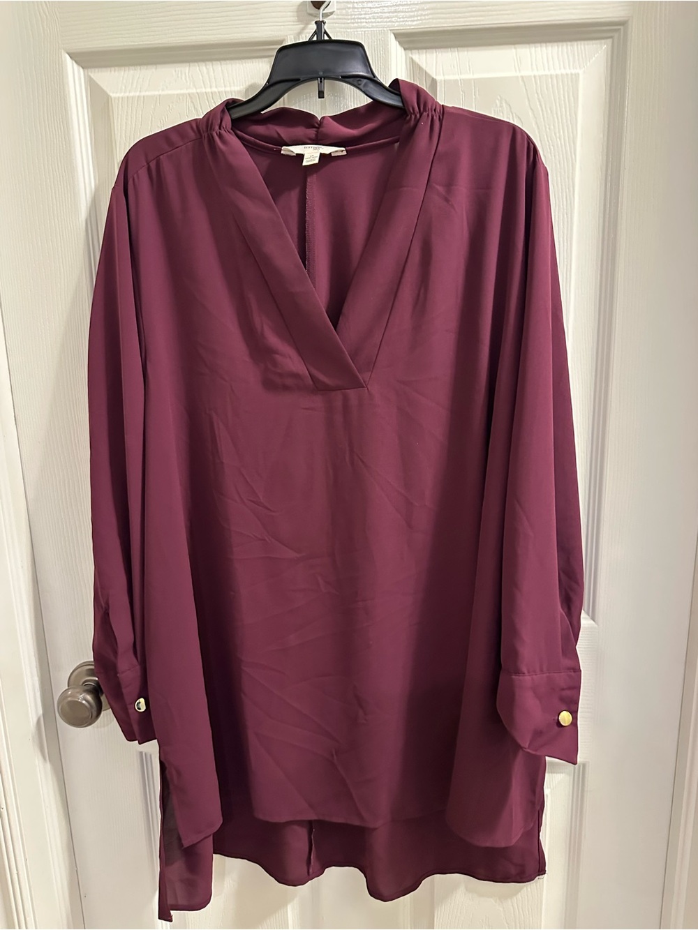 Women's V-Neck Long Sleeve Blouse - Wine VGC